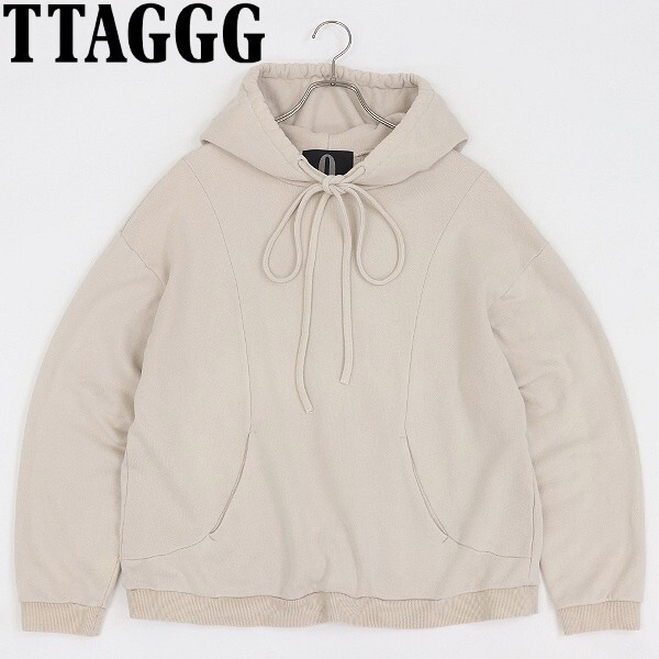 【HA652】◆TTAGGG ON/OFF rin タッグ オンオフ コットン 裏毛 ドロップショルダー プルオーバー パーカー ライトベージュ S拍卖