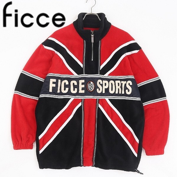 【HA698】90's◆ficce SPORTS フィッチェ スポーツ ロゴプリント ワッペン フリース ハーフジップ プルオーバー ジャケット L拍卖
