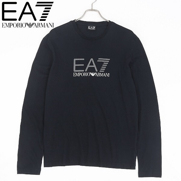 【HA689】◆EMPORIO ARMANI EA7 エンポリオ アルマーニ ロゴプリント コットン 長袖 Tシャツ 黒 ブラック L拍卖