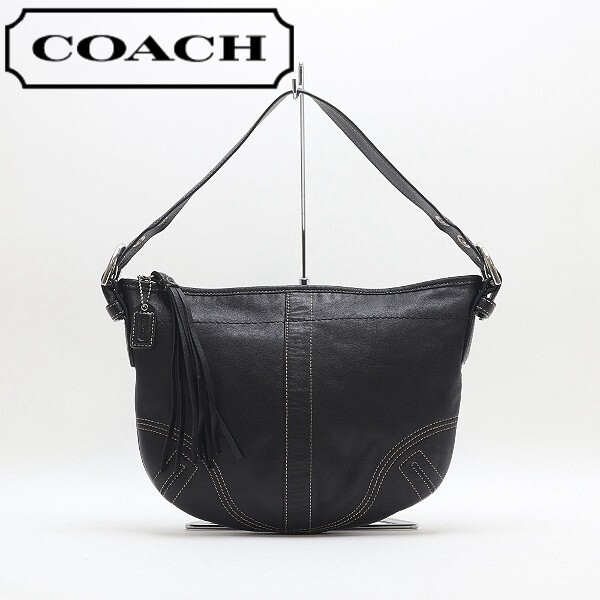 【HA713】◆COACH コーチ 9444 レザー タッセル 肩掛け ワンショルダー バッグ 黒 ブラック拍卖