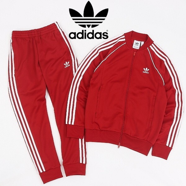 【HA753】◆adidas アディダス DV1514 スリーストライプ トラック ジャケット&パンツ ジャージ セットアップ 赤 レッド×ホワイト M/S拍卖