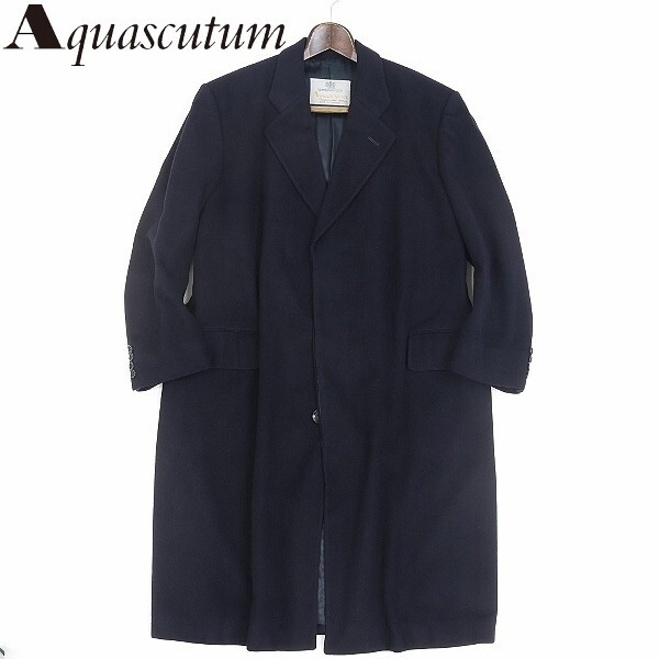 【HA684】◆Aquascutum アクアスキュータム カシミヤ100% チェスター コート 紺 ネイビー SHORT 40拍卖