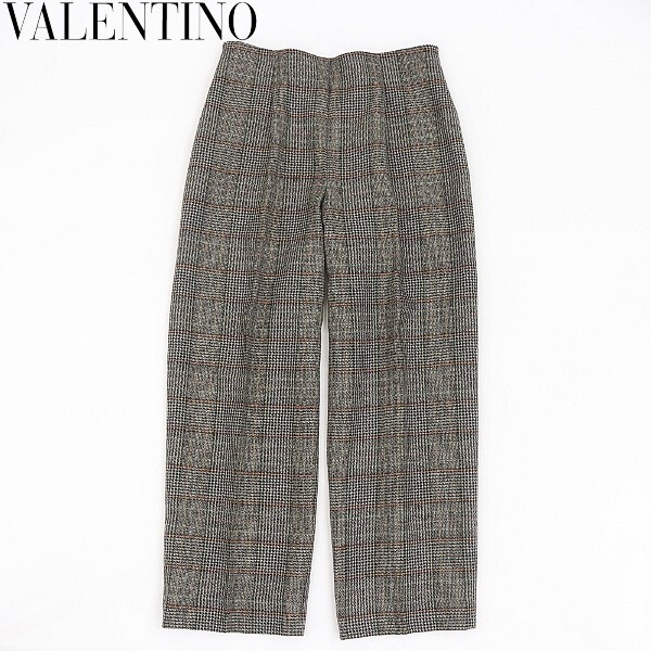 【HA624】ヴィンテージ◆VALENTINO ヴァレンティノ グレンチェック柄 ウール タック パンツ 12 大きいサイズ拍卖