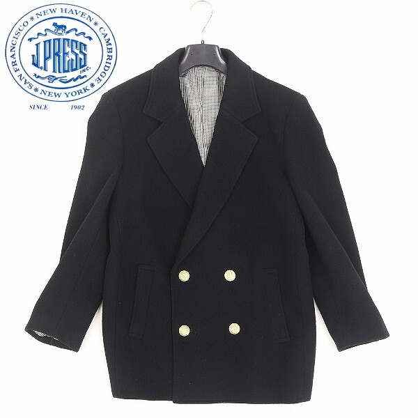 【HA786】◆J.PRESS Jプレス 裏地ギンガムチェック柄 ウール 金釦 ダブル ジャケット 黒 ブラック 9拍卖