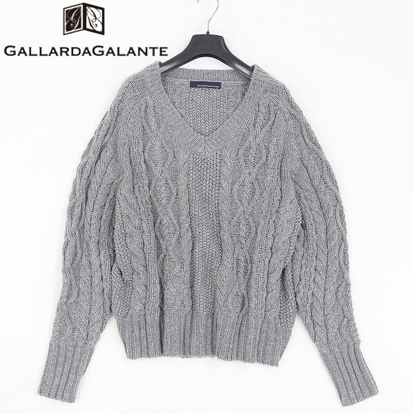 【HA834】美品◆GALLARDAGALANTE ガリャルダガランテ Vネック ウール ケーブルニット セーター トップス グレー F拍卖