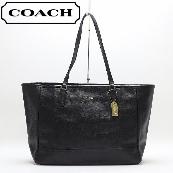 【HA876】◆COACH コーチ 23576 オールレザー 肩掛け ショルダー トート バッグ 黒 ブラック拍卖