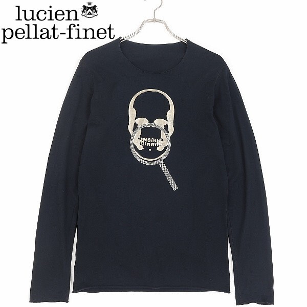 【HA863】◆lucien pellat-finet ルシアン ペラフィネ スカル×ルーペデザイン プリント コットン 長袖 Tシャツ 黒 ブラック S拍卖