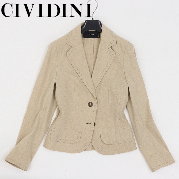 【HA921】◆CIVIDINI チヴィディーニ リネン 2釦 ジャケット ベージュ 42拍卖