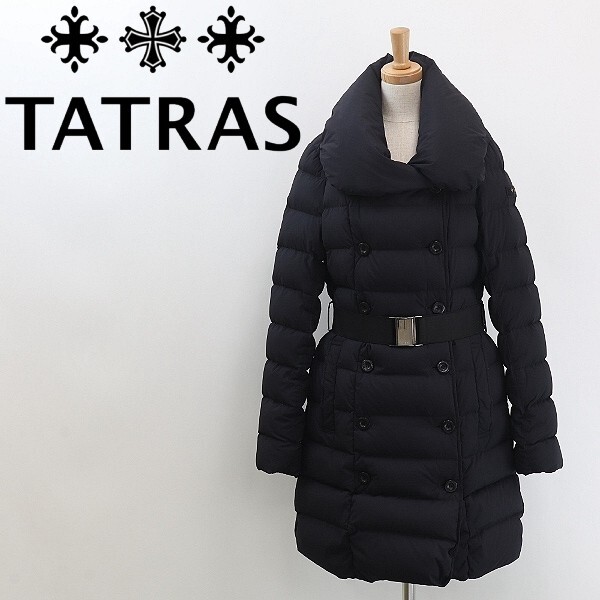 【HA918】◆TATRAS タトラス 9.6万 AGOGNA アゴーニャ ボリュームカラー ベルテッド ダウン ダブル コート 黒 ブラック 2拍卖