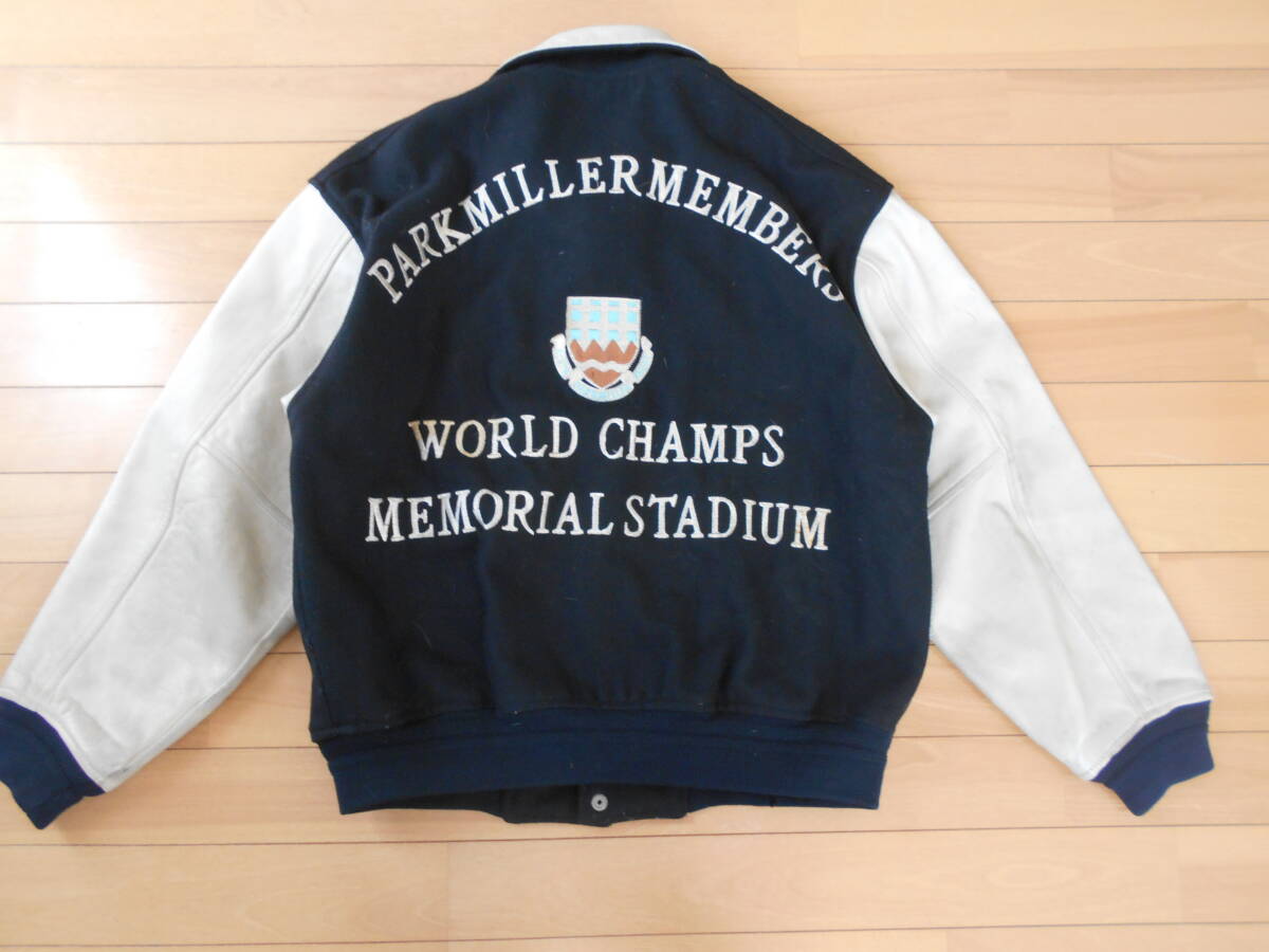 【特別価格】Park Miller byHAWARD 襟&袖革 左胸&背面刺繍スタジアムジャンパー ★黒&オフ白sizeM★拍卖
