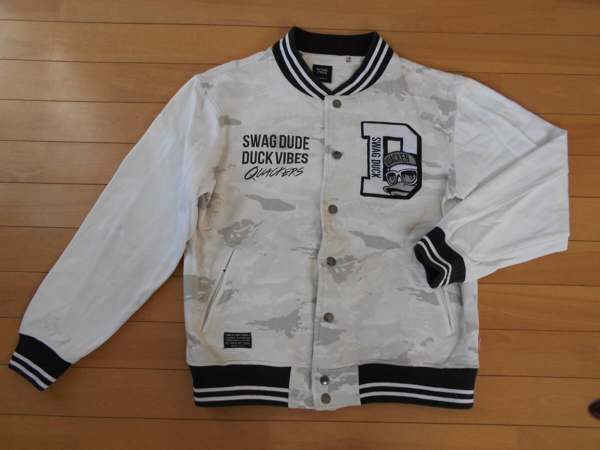【特別価格】B ONE SOUL no.1-6770012 左胸ワッペン&右胸プリント スウェットスタジアムジャンパー ★白淡茶淡灰sizeL★拍卖