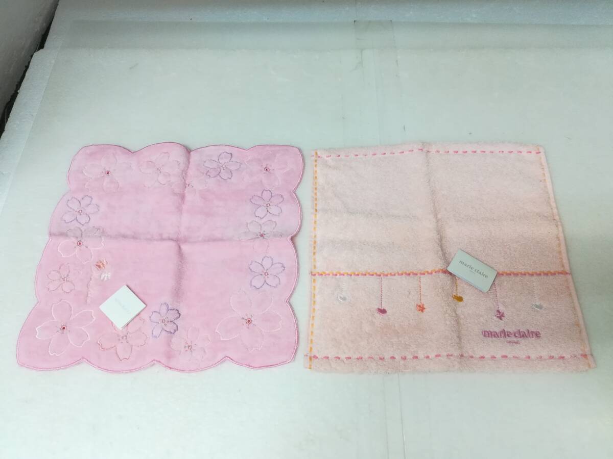 ■未使用 保管品 マリクレール ニナリッチ ハンカチタオル ピンク 紙タグ付き 2枚セット 花 桜柄 marie claire NINA RICCI拍卖
