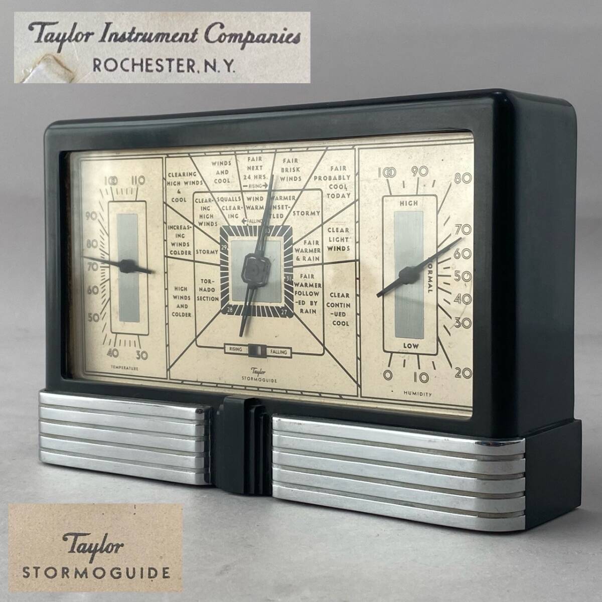 希少 USA製 アールデコ Taylor Instrument Company アンティーク ウェザーステーション 検) ストームガイド 気圧計湿度計 ビンテージ 時計拍卖