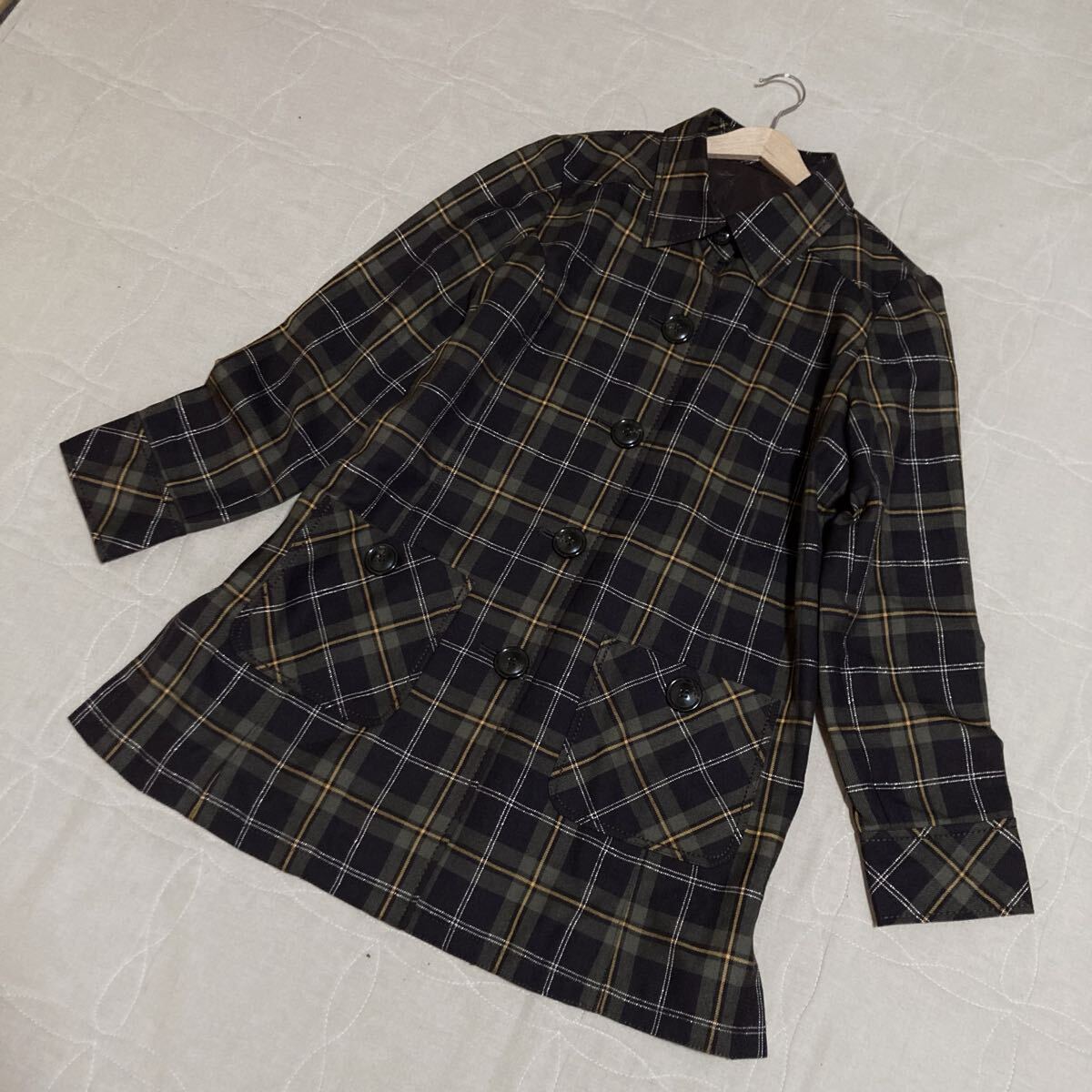 1296*レリアン 11*美品*シックなチェックの薄手コート*シャツチュニック*羽織*サイズ11 拍卖