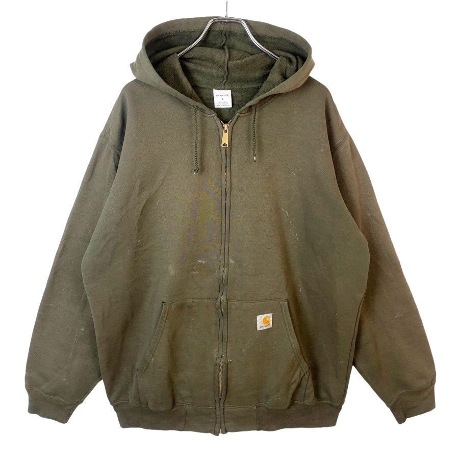 Carharttカーハートk122ジップパーカーフーディロゴタグワンポイント緑オリーブグリーン裏起毛vintageヴィンテージ41230拍卖