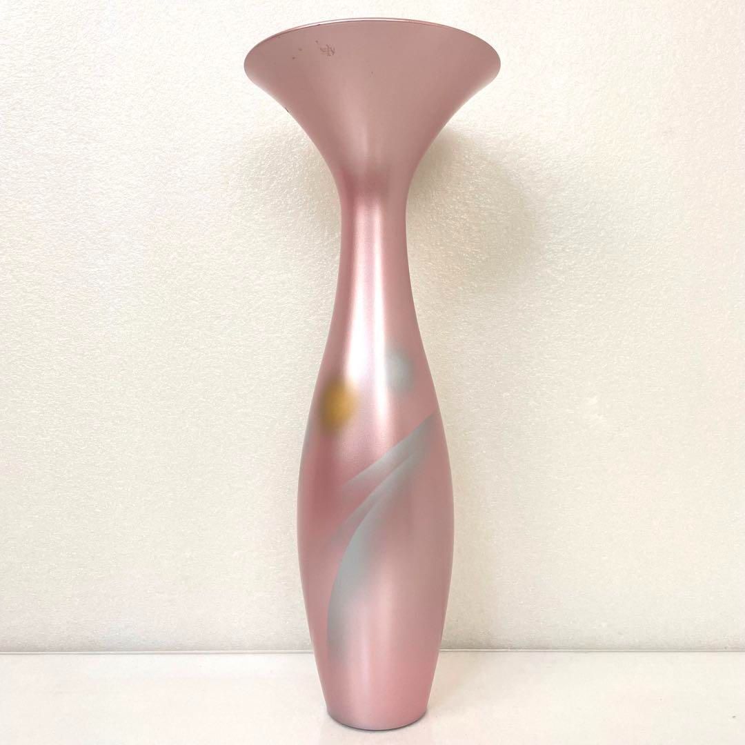 希少 ピンク 池坊 花器 生け花 花瓶 立花 金属製 高さ 35.5cm拍卖