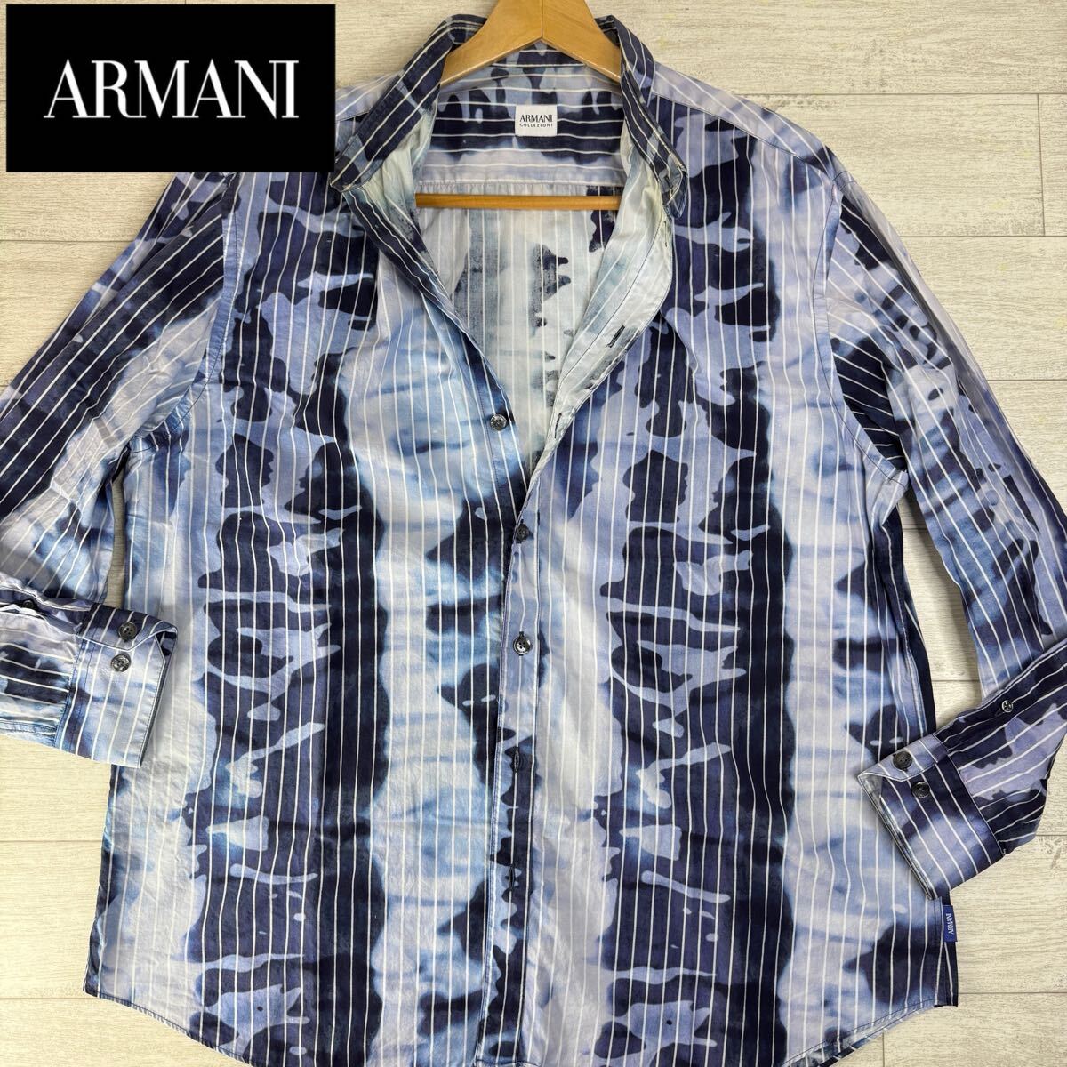 1円〜【未使用級】 ARMANI COLLEZIONIアルマーニ 長袖 シャツ 総柄トップス ドレスシャツ カジュアル サイズXXL 大きめグラデーション拍卖