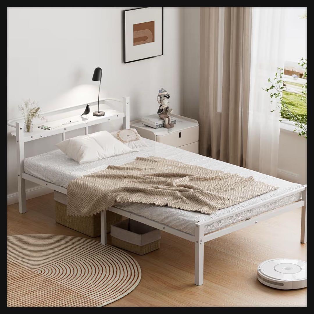ベッドフレーム シングル ベッド 宮棚 2口コンセント ホワイト 収納付き ホワイト おしゃれ拍卖