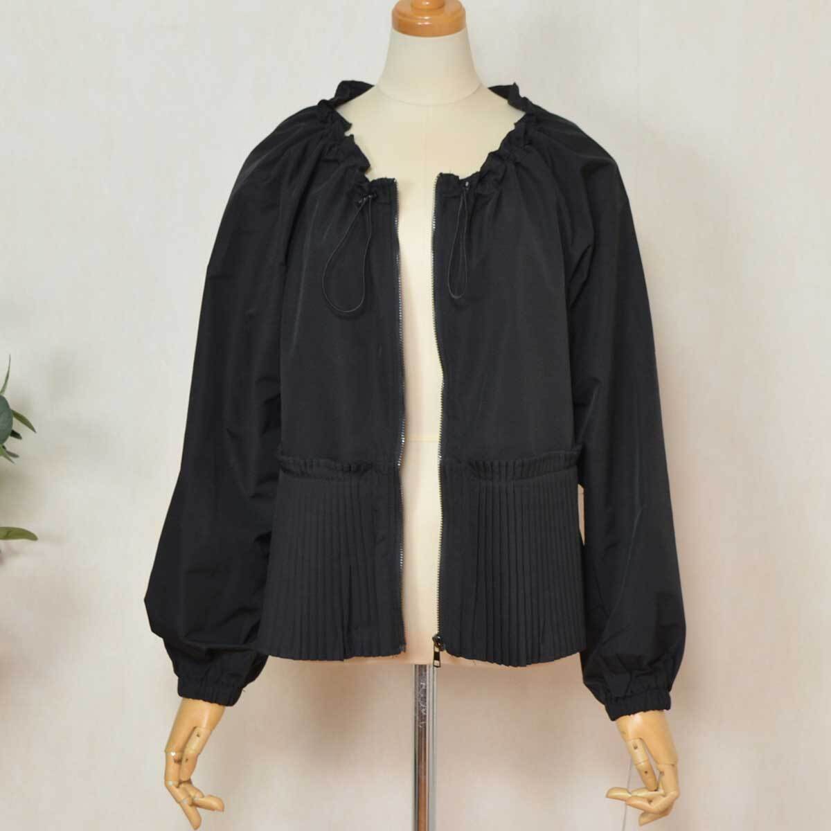ギャザープリーツジャケット M〜L|プリーツ切替 ペプラム風 軽やかアウター 19990 ブラック拍卖