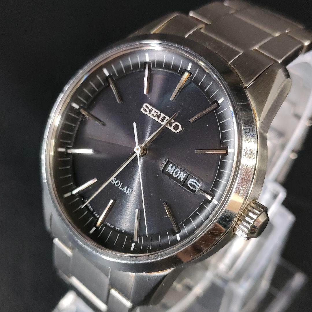極美品 SEIKO セイコー V158 ブラック シルバー ソーラー メンズ拍卖