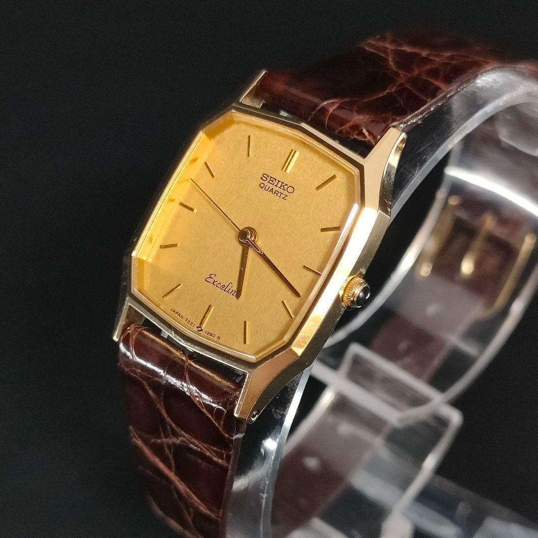 美品 SEIKO セイコー エクセリーヌ スクエア ゴールド レザー クォーツ拍卖