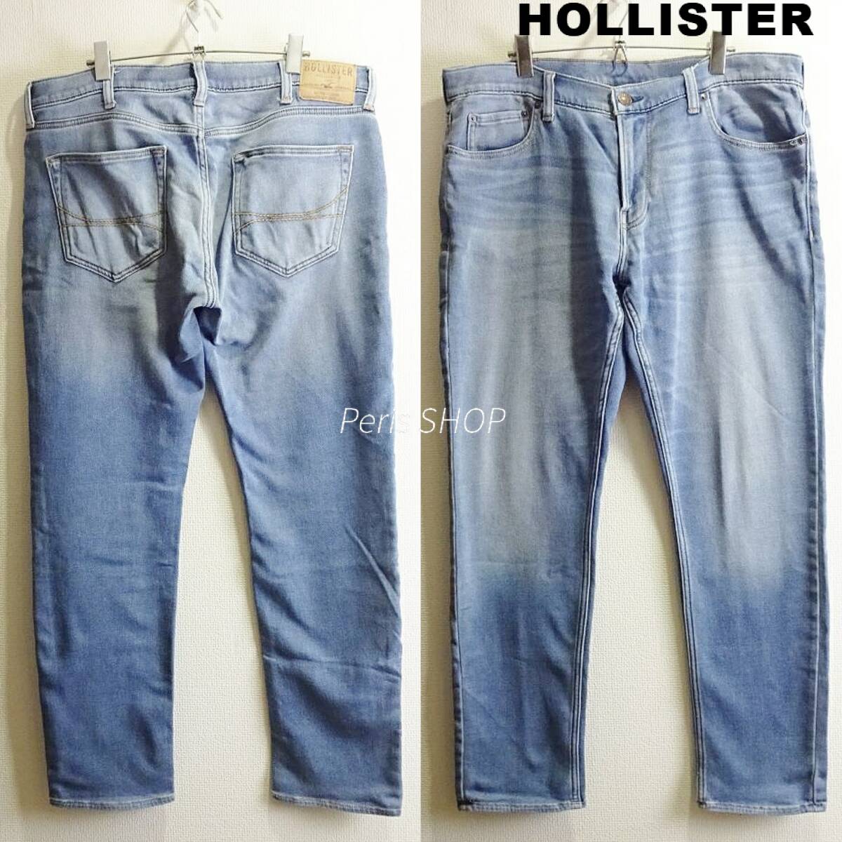 即決★ 送料無★ ビッグサイズ★ ホリスター スウェットデニムパンツ 【XL】 スリム ストレッチ 淡青 HOLLITER J365拍卖