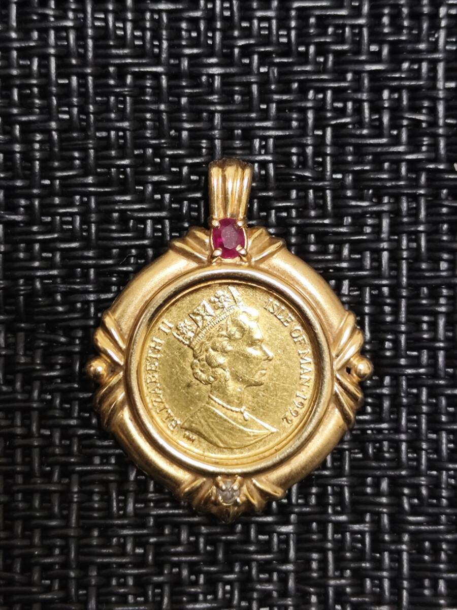 K18 K24 マン島キャット金貨 1992年 イエローゴールド コイントップ 1/25oz 総重量3.44g 送料無料拍卖