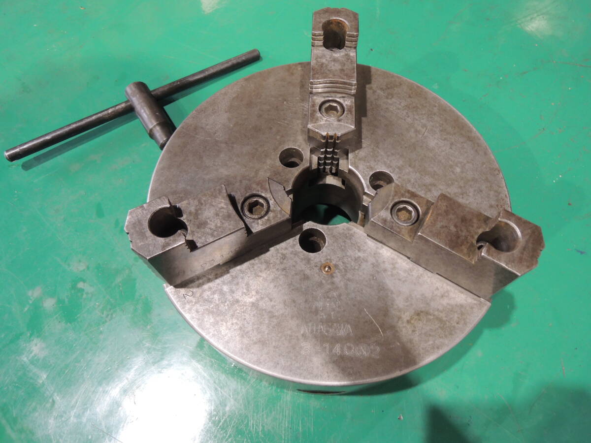 北川 3爪スクロールチャック 分割爪 外径約270㎜ ハンドル付 中古 旋盤 10インチ 工具 #965拍卖