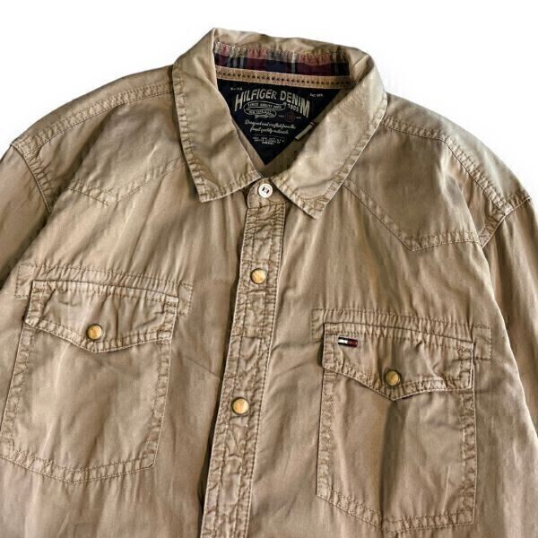 NS77N 良品 TOMMY HILFIGER DENIM トミーヒルフィガー 長袖シャツ ウエスタンシャツ スナップボタン L 25-拍卖