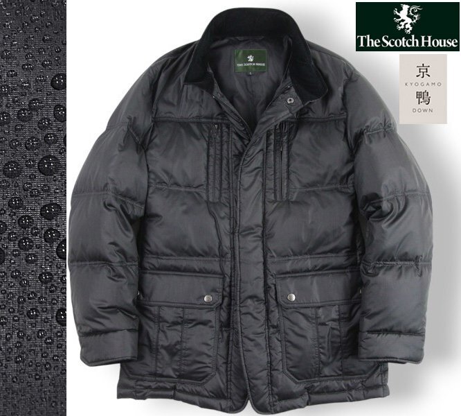 美品 THE SCOTCH HOUSE ザスコッチハウス 三陽商会 撥水 柔らかタフタボディ 京鴨ダウン ジャケット 黒 ブラック L【参考価格¥66,000-】拍卖