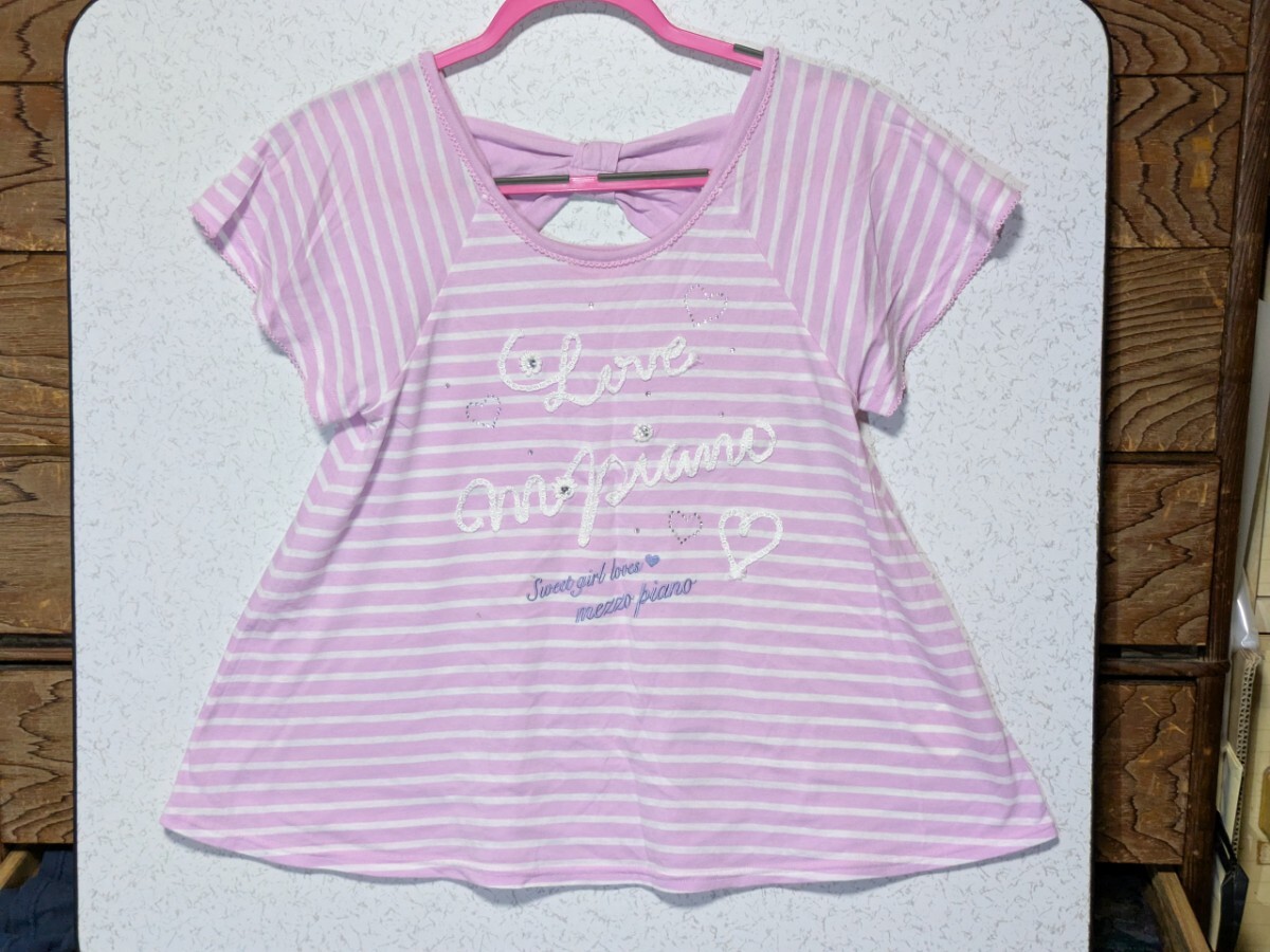 メゾピアノ バックリボンTシャツ ラグラン袖 サイズL 160cm拍卖