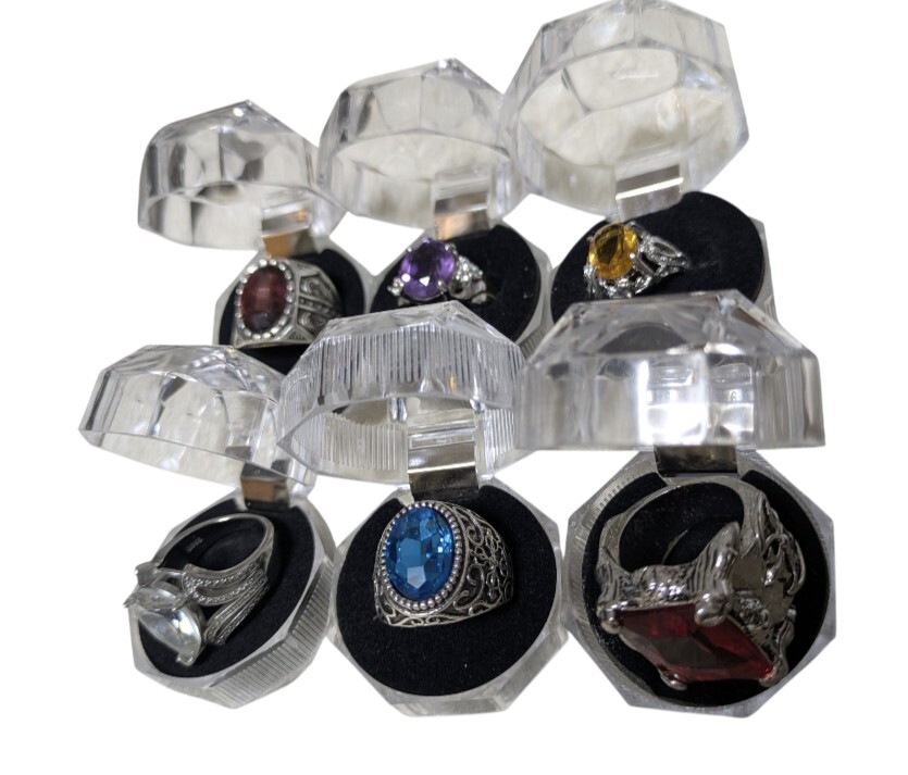 指輪 まとめ リング アクセサリー まとめて シルバーカラー 装飾品 イミテーション品 色石 ヴィンテージ 超特価 クリアBOX入り拍卖