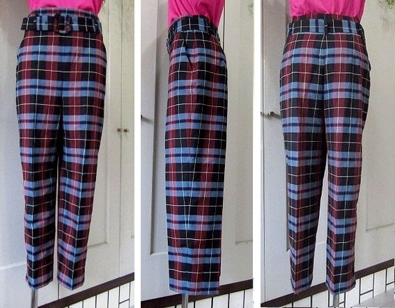 ザラ ZARA お洒落パンツ チェック柄 ベルト付 表記S(9号/38号相当) 春秋向け拍卖