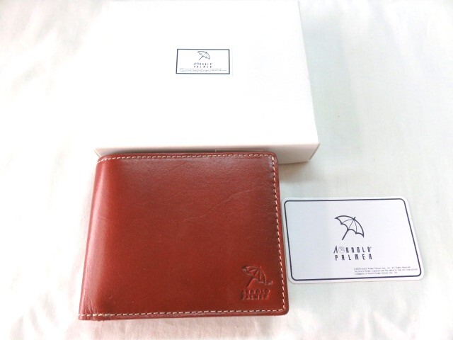 ME 新品 アーノルドパーマー 二つ折り財布 ライトブラウン 赤茶色 牛革 本革 レザー メンズ レディース プレゼント拍卖