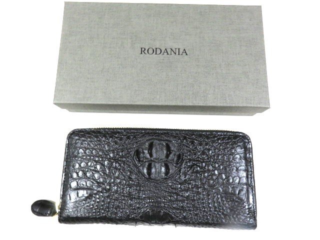 MA 新品 RODANIA ロダニア 本物 クロコダイル ラウンドファスナー 長財布 ブラック 黒色 カードポケット多 本革 皮革 レザー拍卖