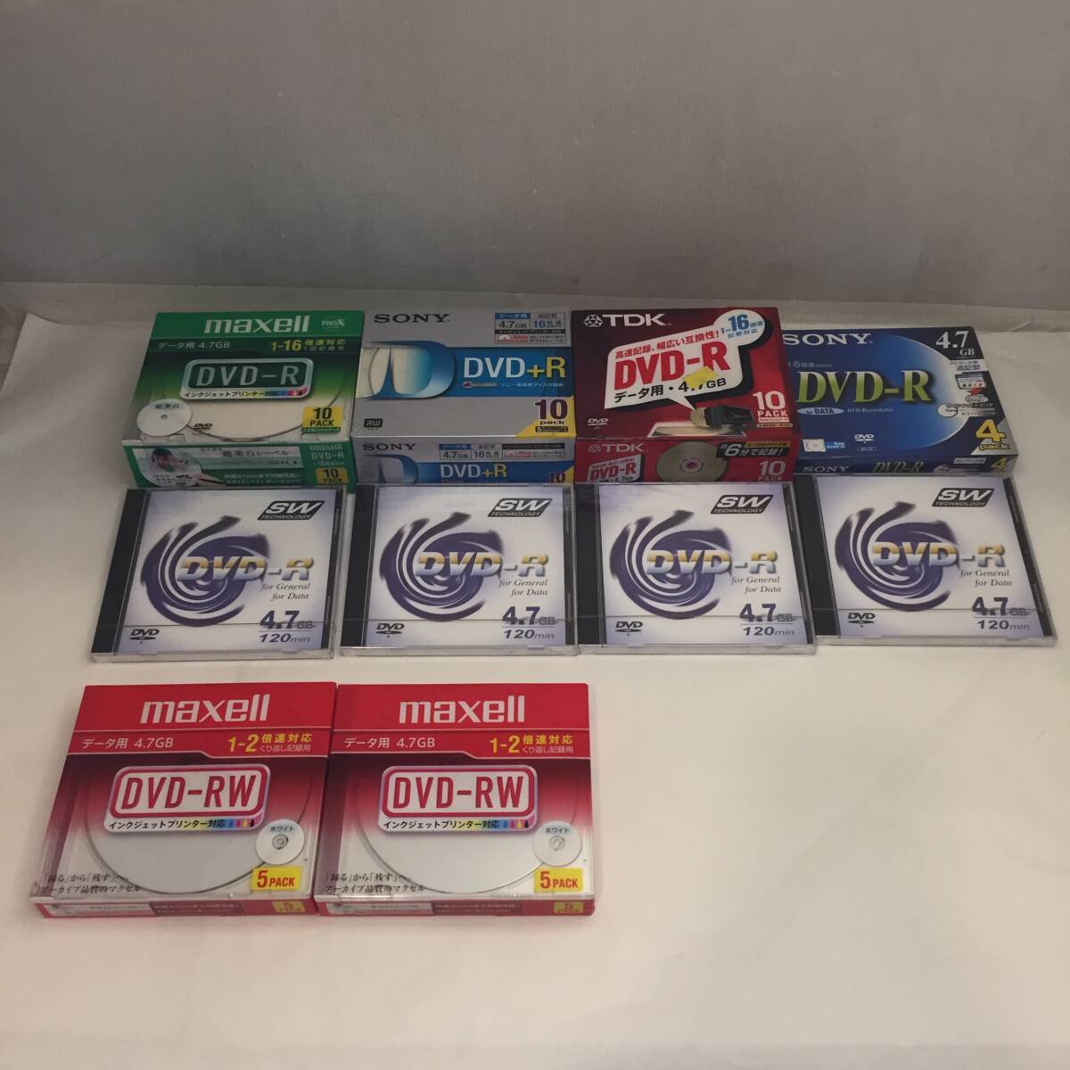 F100301◎【未使用 ・未開封】データ用 DVD-R +R 8点(38枚) DVD-RW2点(10枚) まとめ SONY ソニー maxell TDKなど ◎拍卖