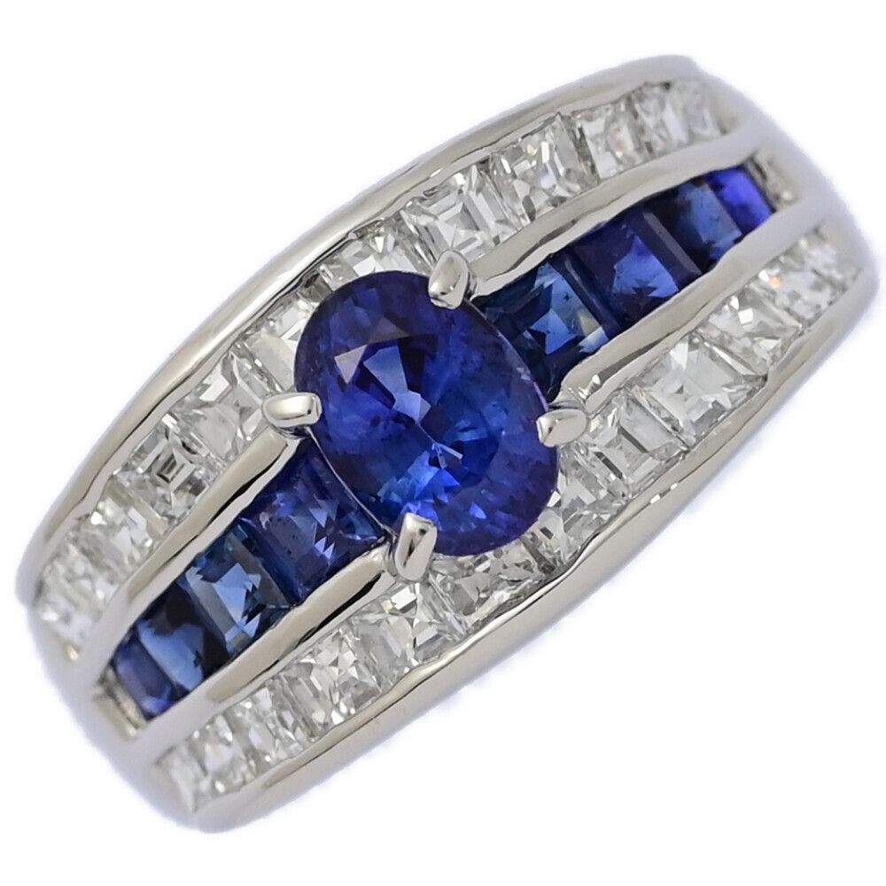 SA0.96ct/0.85ct/D1.15ct/サファイア・ダイヤモンドリング・指輪/Pt900-9.1g/12号/#52・プラチナ/プレゼント/記念日■592508拍卖