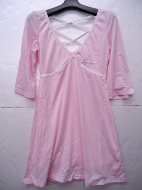 【KCM】ks-185■未使用品【R.D.I】背中開き/バッククロス カットソーワンピース ネックレス付き サイズF ピンク拍卖