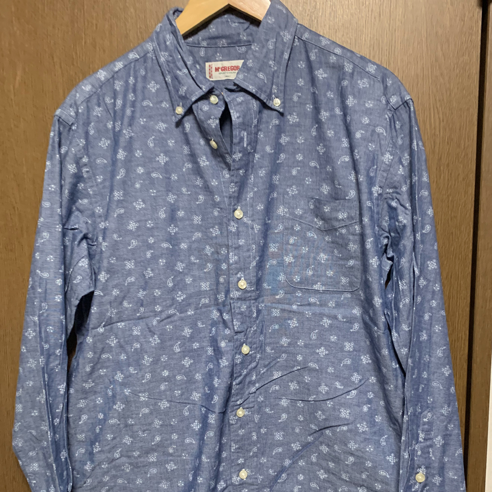 LL【McGREGOR|長袖BDシャツ】マックレガー ネイビー系 ボタンダウン 長袖シャツ ペイズリー プリント拍卖