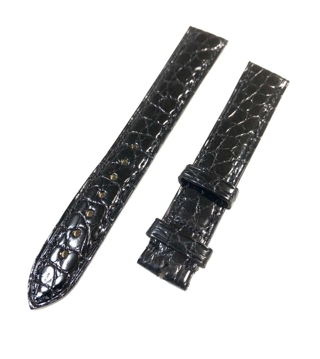 新品同様 カルティエ 純正 ベルト 時計用 レザーベルト ブラック 黒 ワニ革 ストラップ レディース カイマン CARTER 革ベルト拍卖