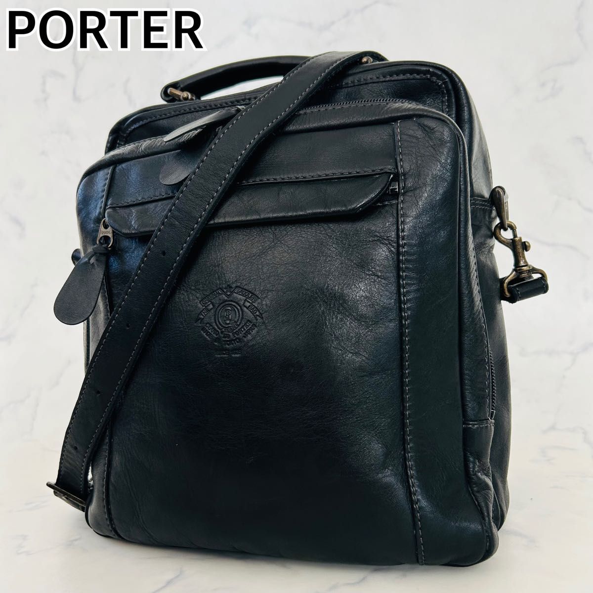 【希少 レア】PORTER CERVINO ポーター セルビーノ オールレザー 本革 ショルダーバッグ 2way ブラック拍卖