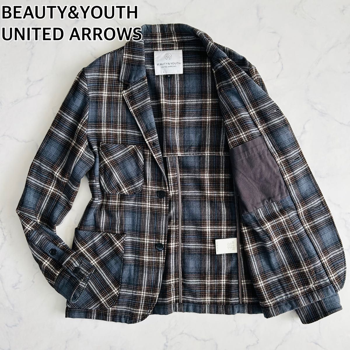 UNITED ARROWS ユナイテッドアローズ テーラードジャケット ウール グレンチェック マルチカラー ブルー M拍卖