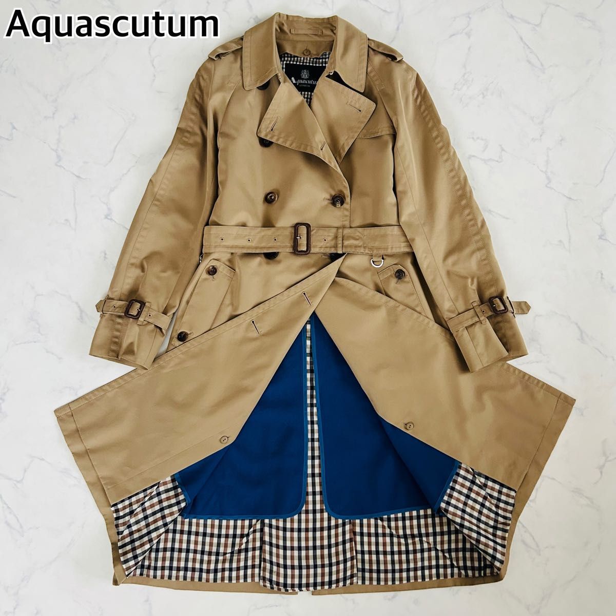 【極美品】 Aquascutum アクアスキュータム トレンチコート ブルーライナー クラブチェック 大草直子さん着用 ベージュ 8 Lサイズ拍卖