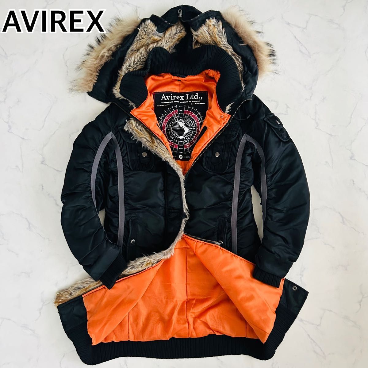 【極美品】AVIREX アヴィレックス N-2B フライトジャケット モッズコート ミリタリー ロング ラクーンファー ブラック拍卖