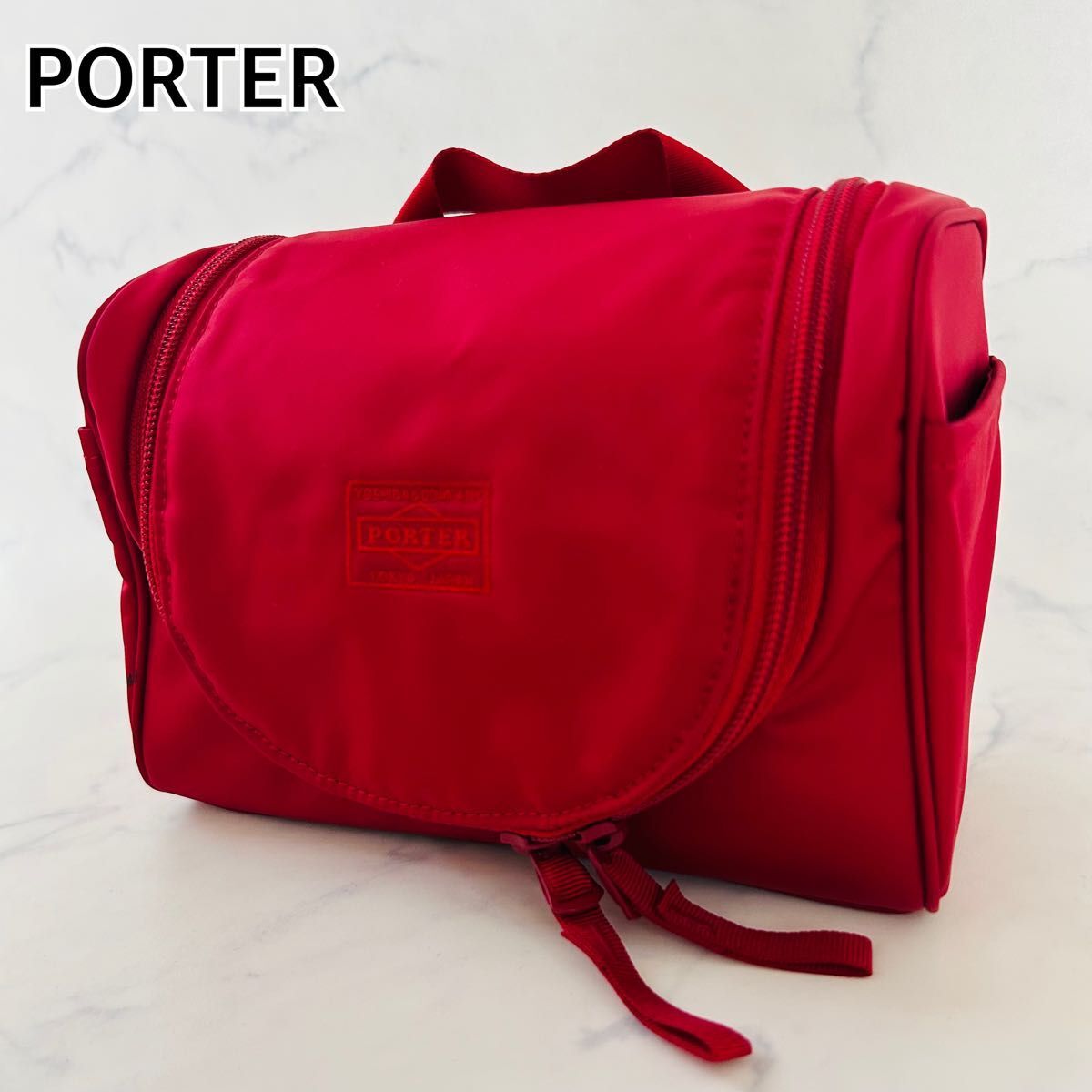 【希少デザイン】PORTER TRIP ポーター トリップ トラベルポーチ 小物入れ 化粧ポーチ 旅行 ナイロン 多機能 レッド 赤拍卖