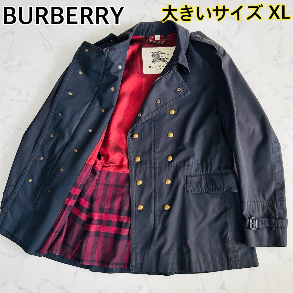 希少デザイン 近年モデル 大きいサイズ XL 54R BURBERRY バーバリー ナポレオン コート ジャケット アウター 黒 ブラック ダブル拍卖