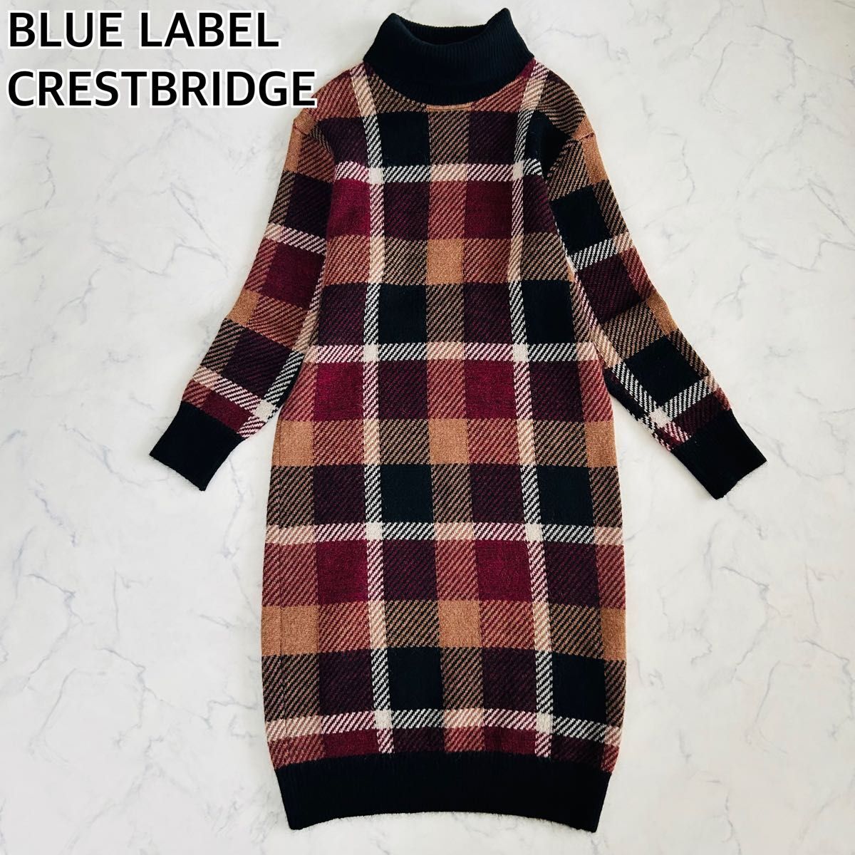 【極美品】BLUE LABEL CRESTBRIDGE ブルーレーベルクレストブリッジ モヘヤ混 ニットロングワンピース CBチェック sweetコラボ M 38拍卖