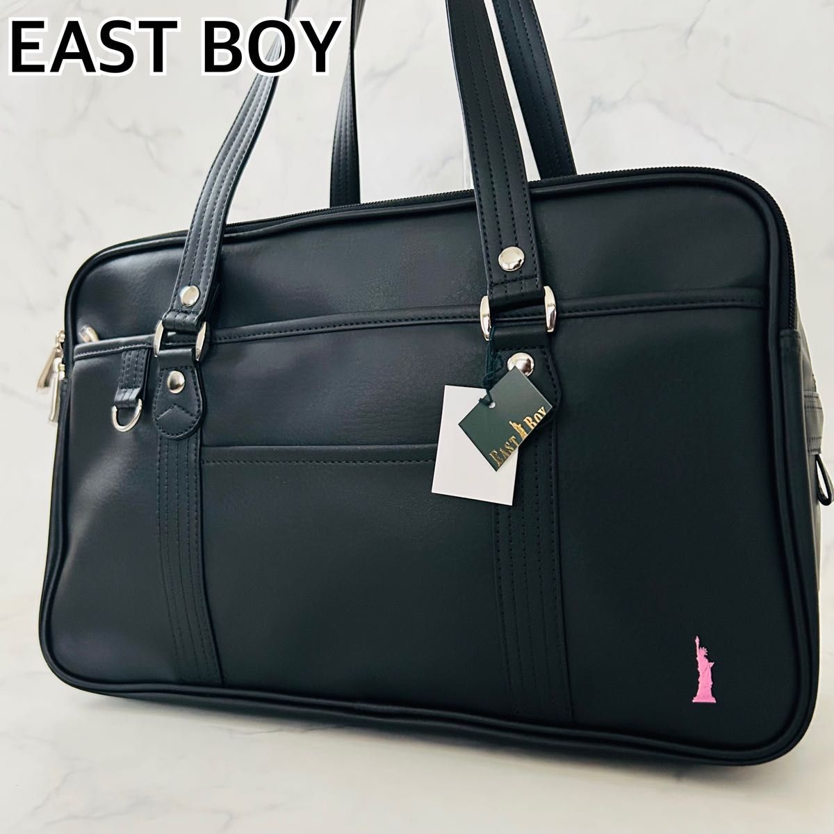 【新品タグ付】EAST BOY イーストボーイ スクールバッグ スクバ 学生カバン 通学 肩掛け 大容量 ベビーピンク×ブラック拍卖