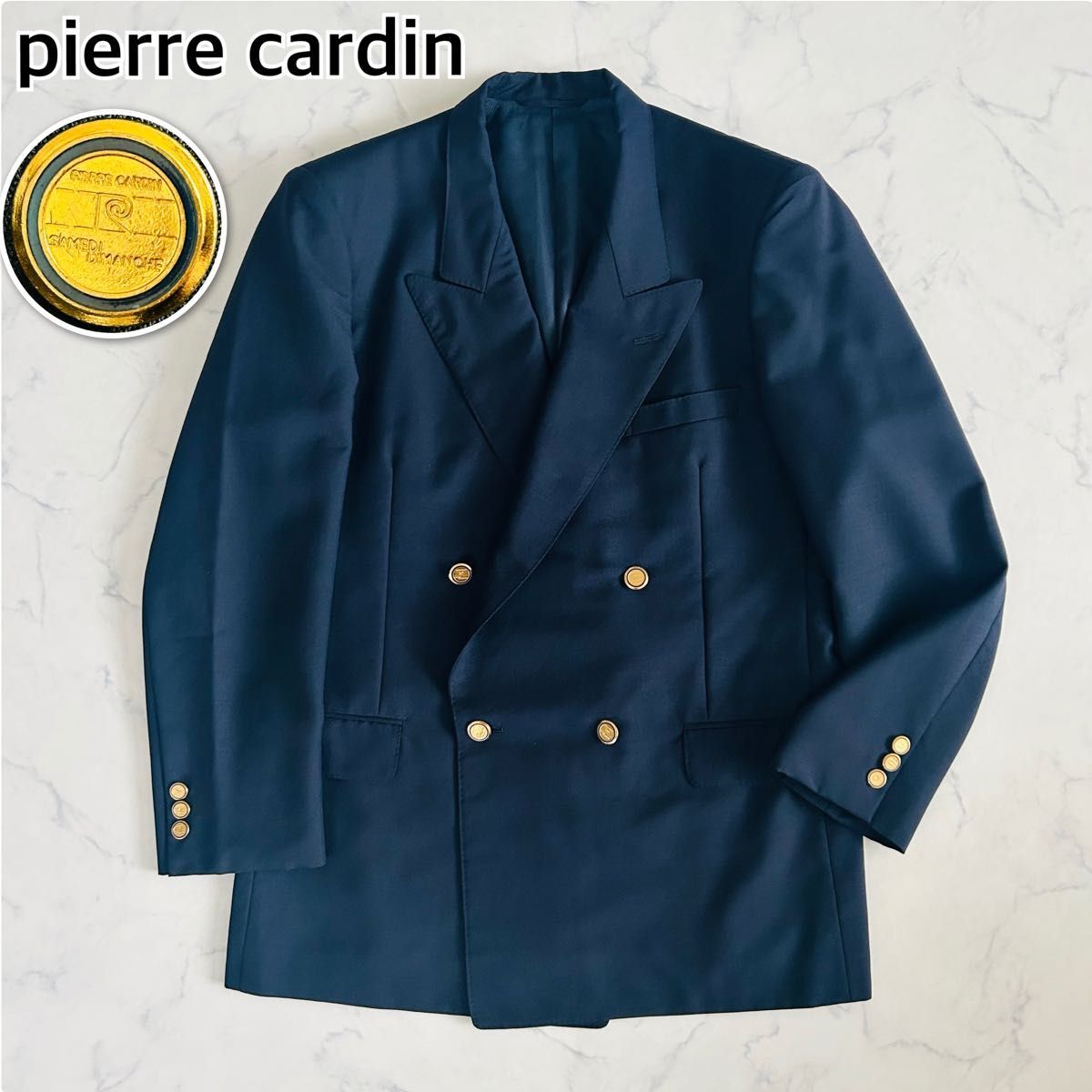 【美品】pierre cardin ピエールカルダン 金ボタン 紺ブレ ブレザー テーラードジャケット ネイビー ダブル Lサイズ拍卖