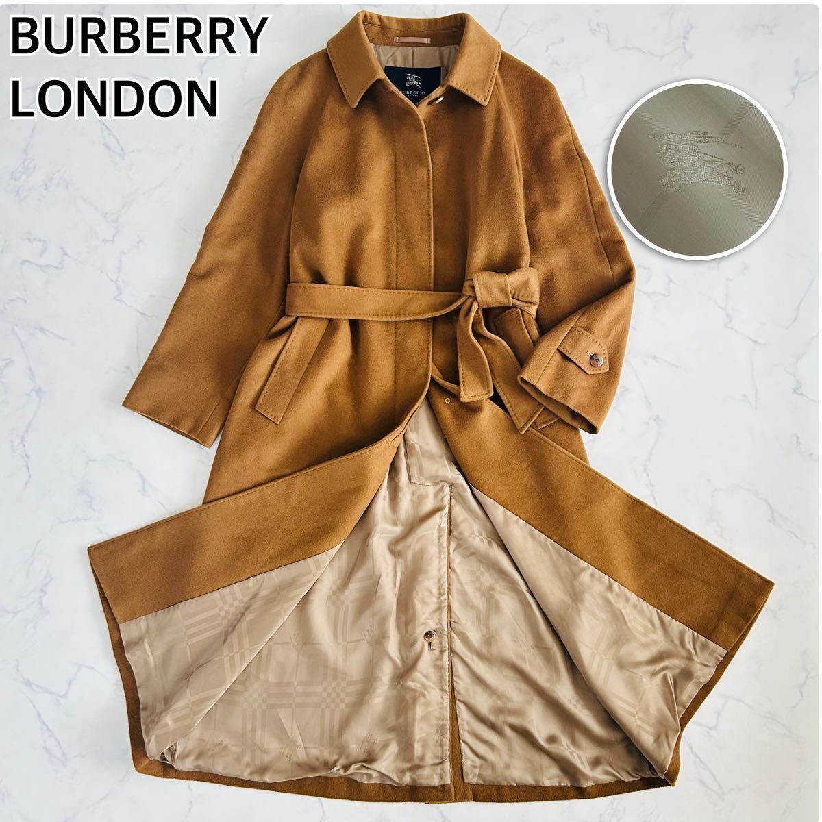 【美品】高級カシミヤ100% カシミア BURBERRY LONDON バーバリーロンドン ロングコート ウールコート シャドーホース ベルト ベージュ L拍卖